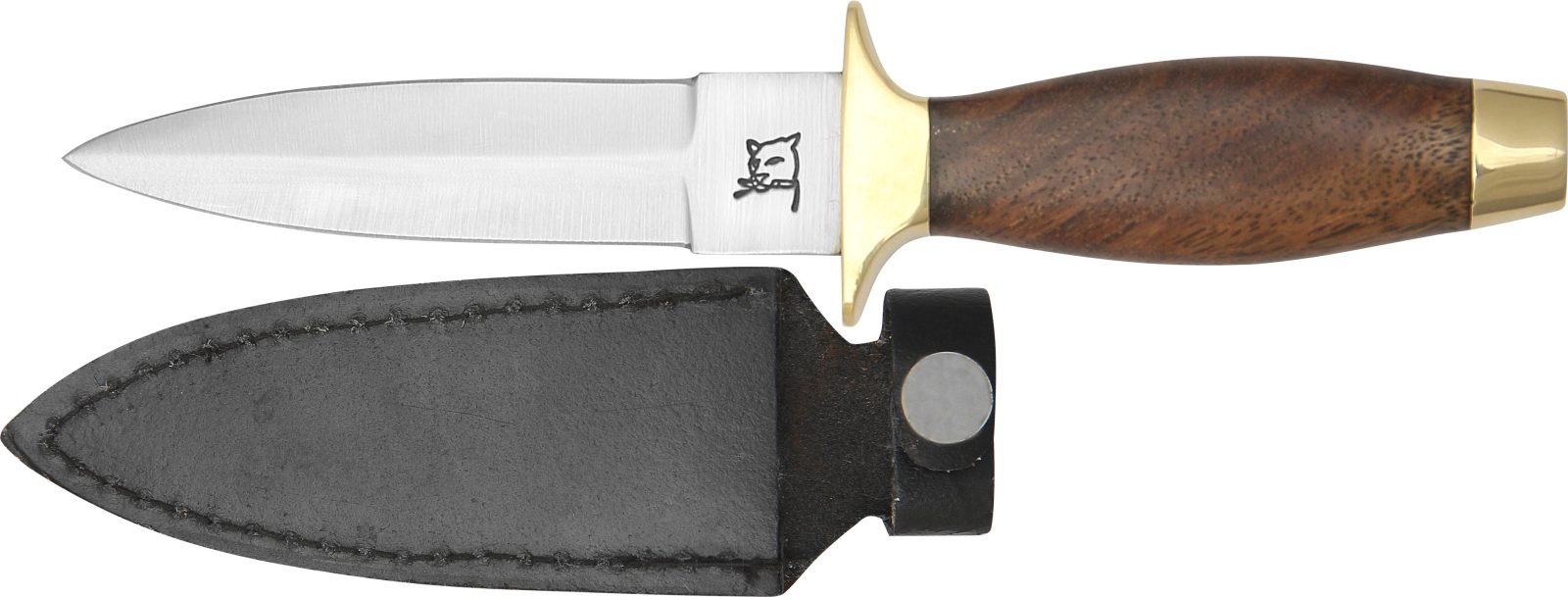 Boot Knife with Brass Guard & Walnut Wood Handle, Leather Case Included