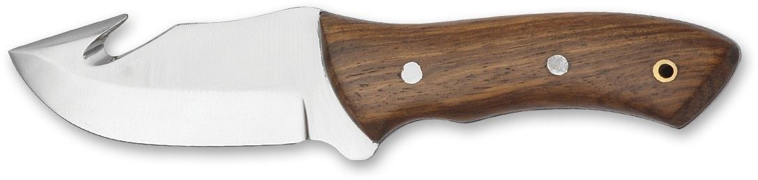Skinning Knife with Gut Hook & Dark Acacia Wood Handle – 8.5 cm Handle, Leather Case Included