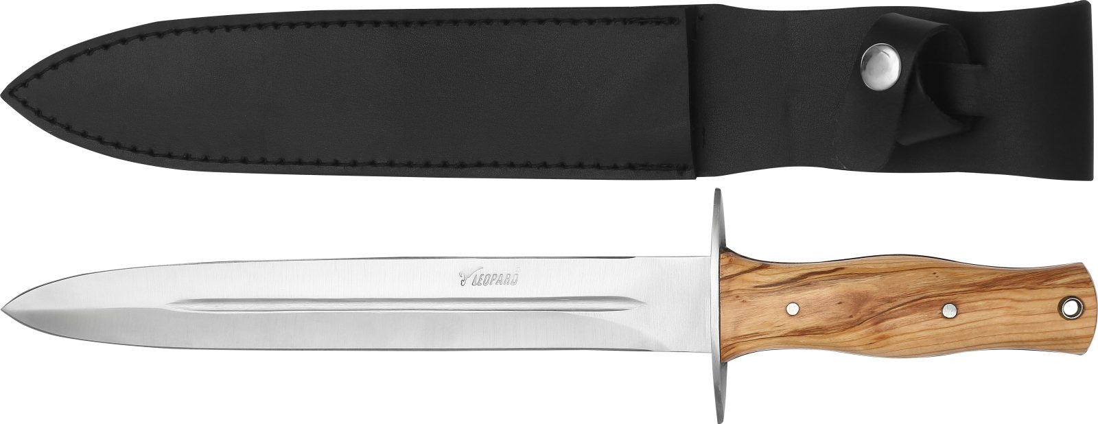 Fixed Blade Dagger Knife with Fullered Blade & Olive Wood Handle – 13 cm Handle, Leather Case Included