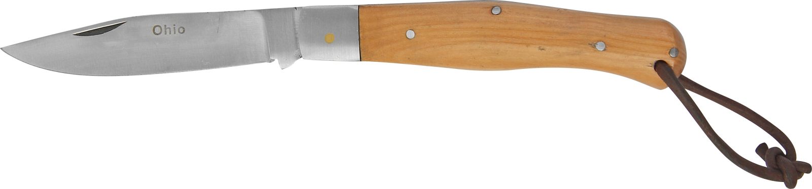 Teak Wood Handle Folding Knife with Leather Lanyard – 12 cm Handle, Inox Bolster