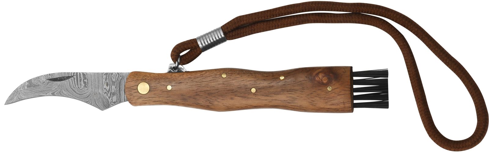 Damascus Blade Mushroom Knife with Acacia Wood Handle – 12 cm Handle, Cord Lanyard