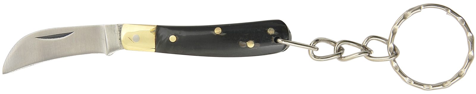 Black Horn Handle Pruning Folding Knife Keychain – 5 cm Handle, Inox Bolster
