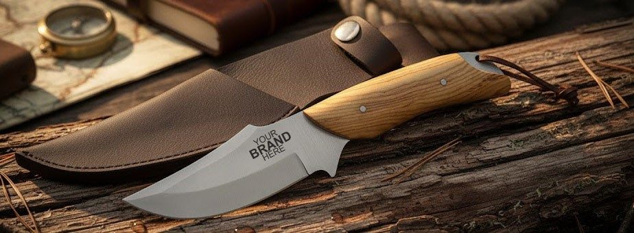 Olive Wood Handle Fixed Blade Knife – 12 cm Handle, Leather Case Included