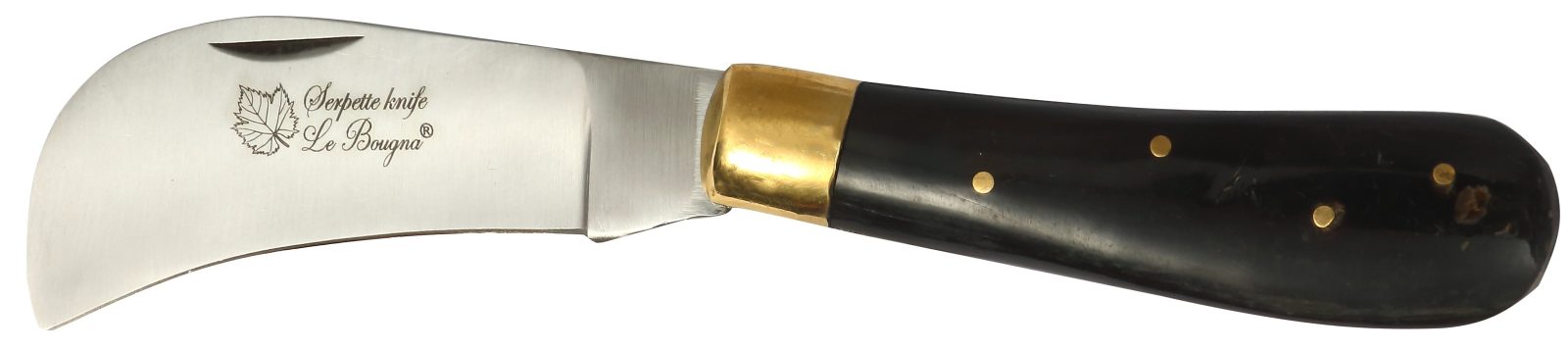 Black Horn Handle Pruning Knife – 10 cm Handle, Brass Bolster