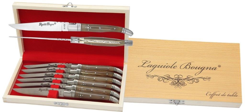 White Horn Handle Table Knife Set – 12 cm Handle, Set of 6