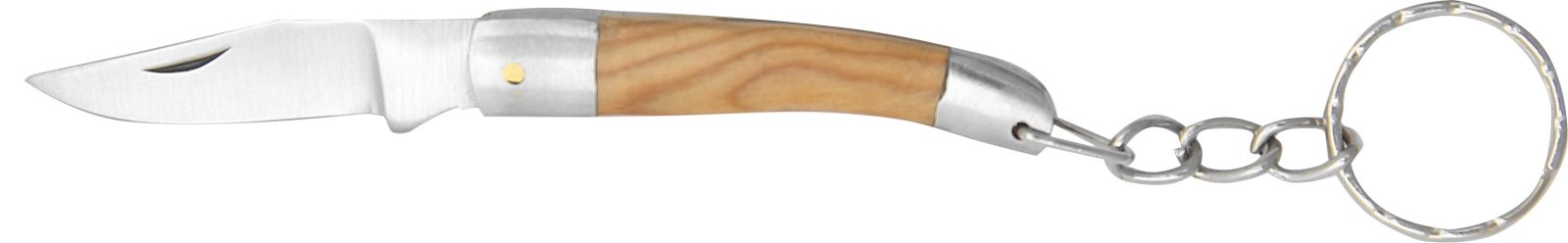 Light Wood Handle Fisherman's Folding Knife Keychain – 5.8 cm Handle, Inox Bolster