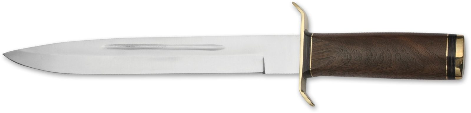 Fixed Blade Dagger Knife with Brass Swept Guard & Walnut Wood Handle – 12.5 cm Handle, Leather Case Included