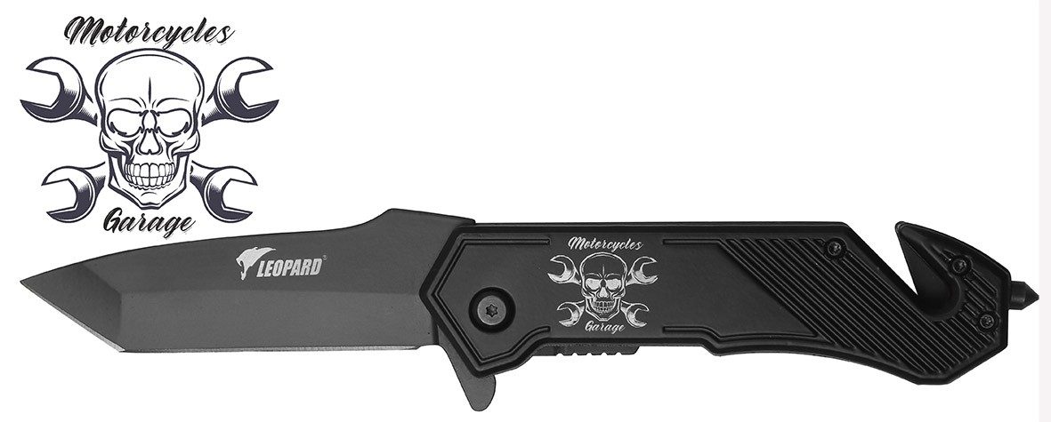 Black Aluminum Rescue Folding Knife with Belt Cutter – 11.7 cm Handle