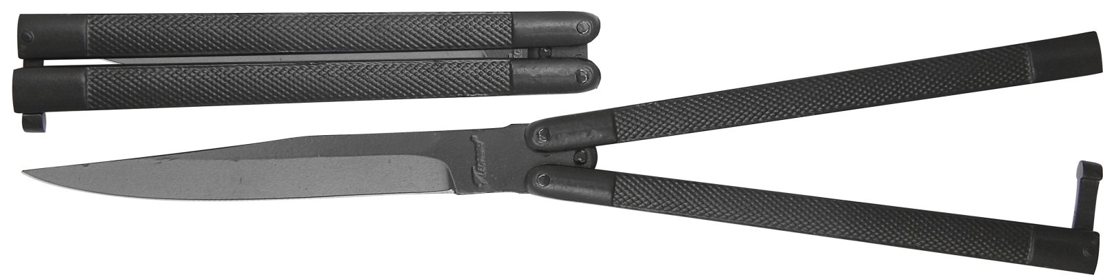Matte Black Knurled Butterfly Knife – 12.7 cm Handle