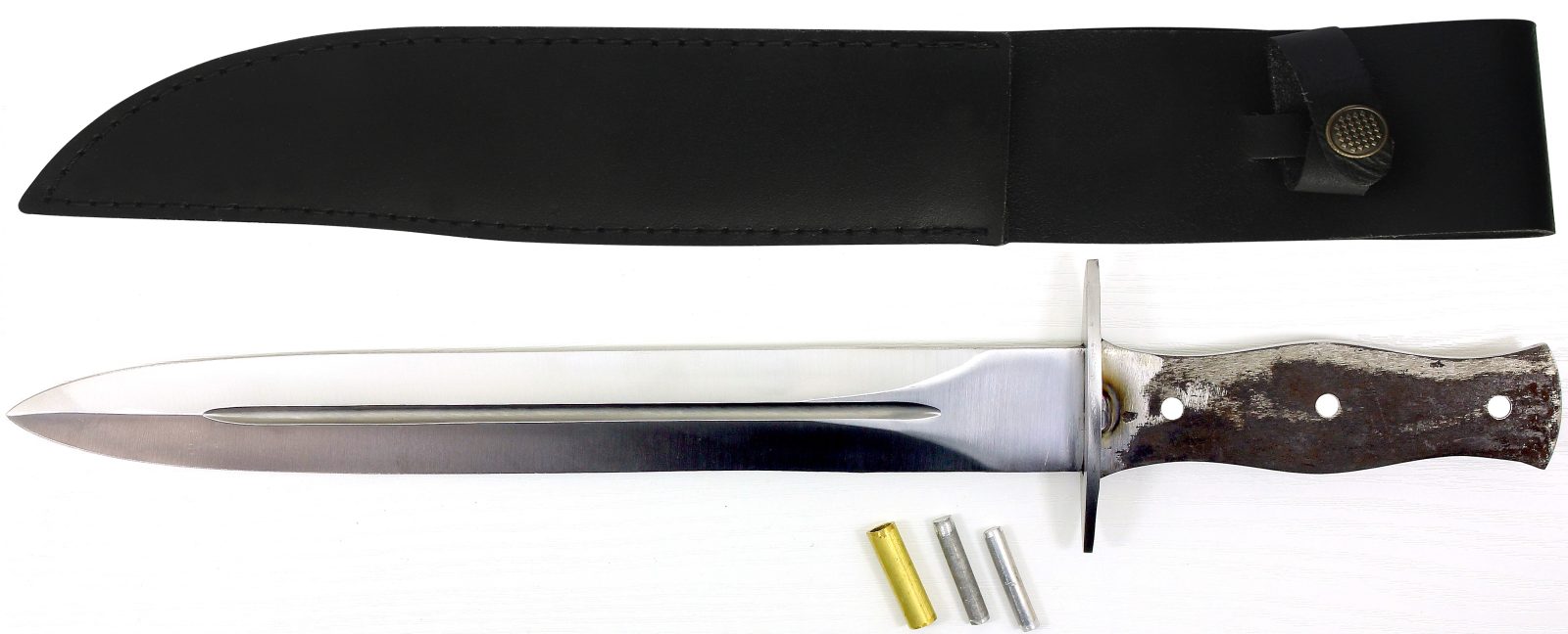 Stainless Steel Dagger Blade Blank with Mounting Rivets – 12 cm Tang, Leather Case Included