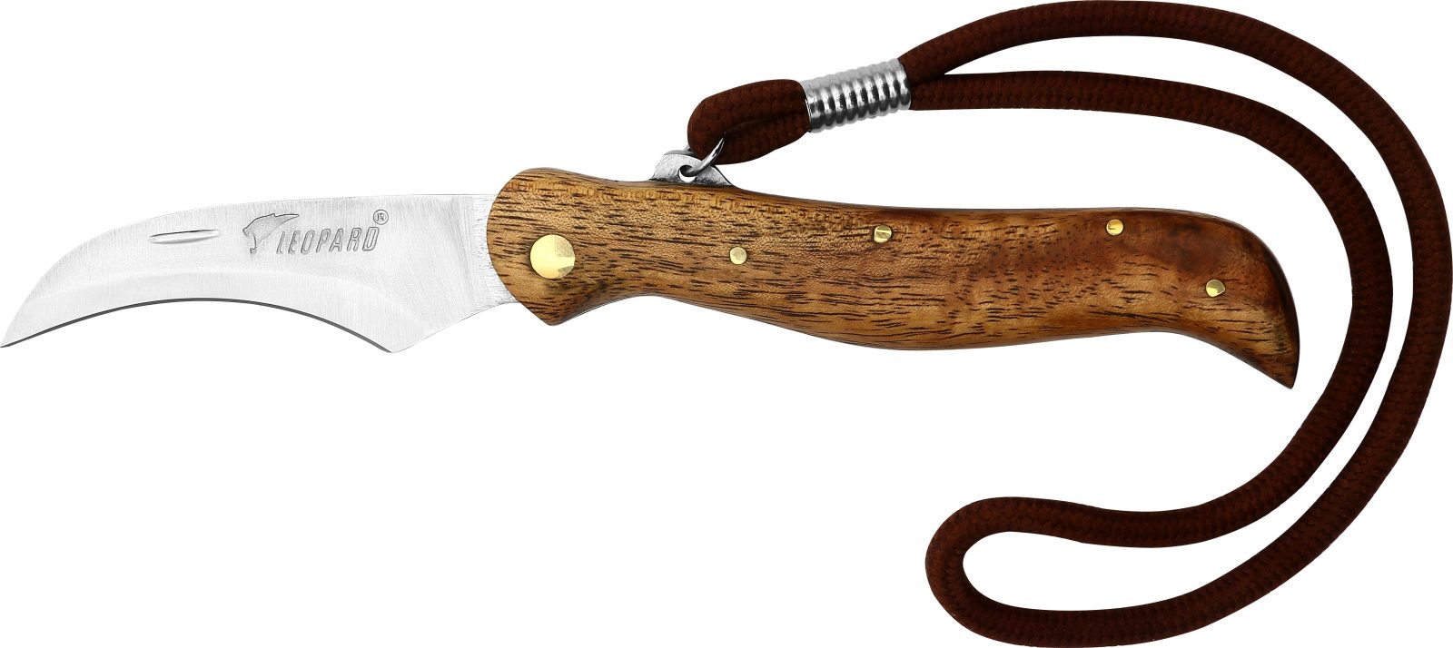 Rosewood-Tone Acacia Handle Mushroom Knife with Corded Lanyard – 12 cm Handle