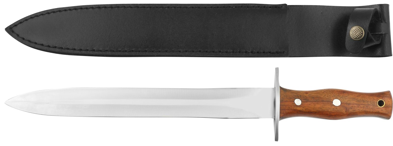 Fixed Blade Dagger Knife with Steel Guard & Dark Wood Handle – 12 cm Handle, Leather Case Included
