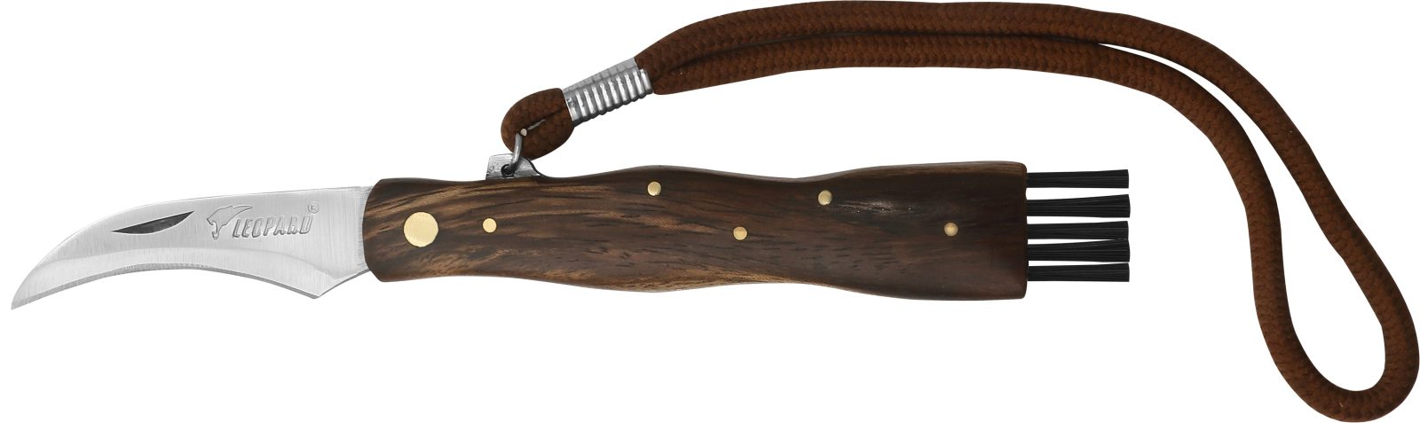 Dark Acacia Wood Handle Mushroom Knife with Cord Lanyard – 12 cm Handle, Brass Bolster