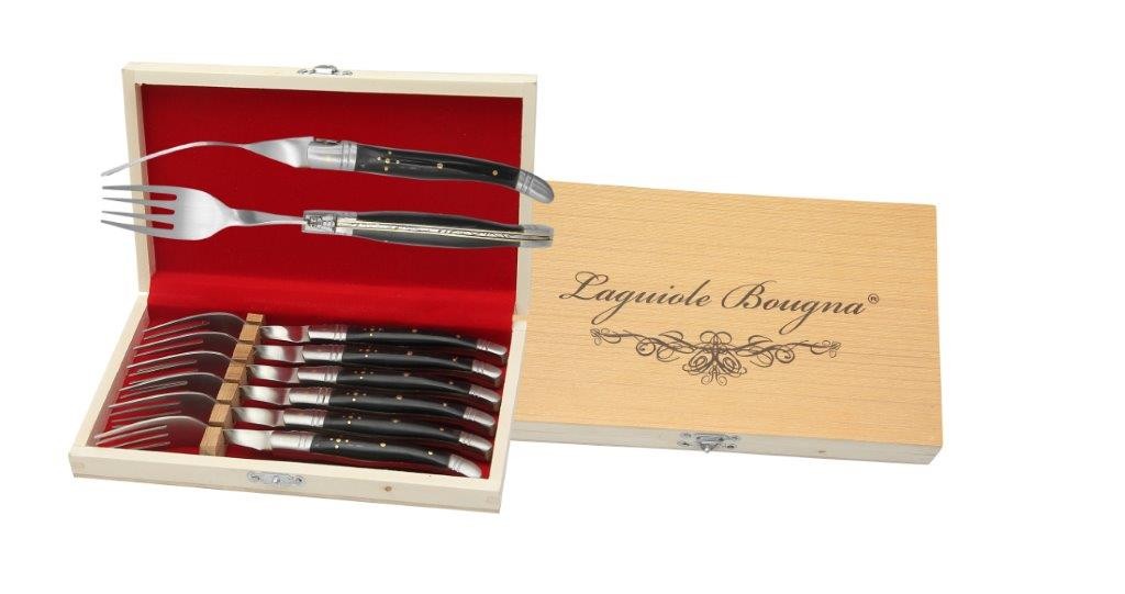 Black Horn Handle Table Knife & Fork Set – 12 cm Handle, Set of 12