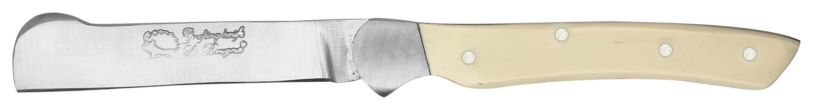 White Handle Flat-Blade Grafting Knife – 8 cm Handle, Inox Bolster