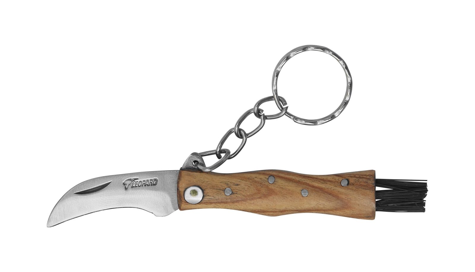 Teak Wood Handle Mushroom Folding Knife Keychain – 6 cm Handle, Cleaning Brush