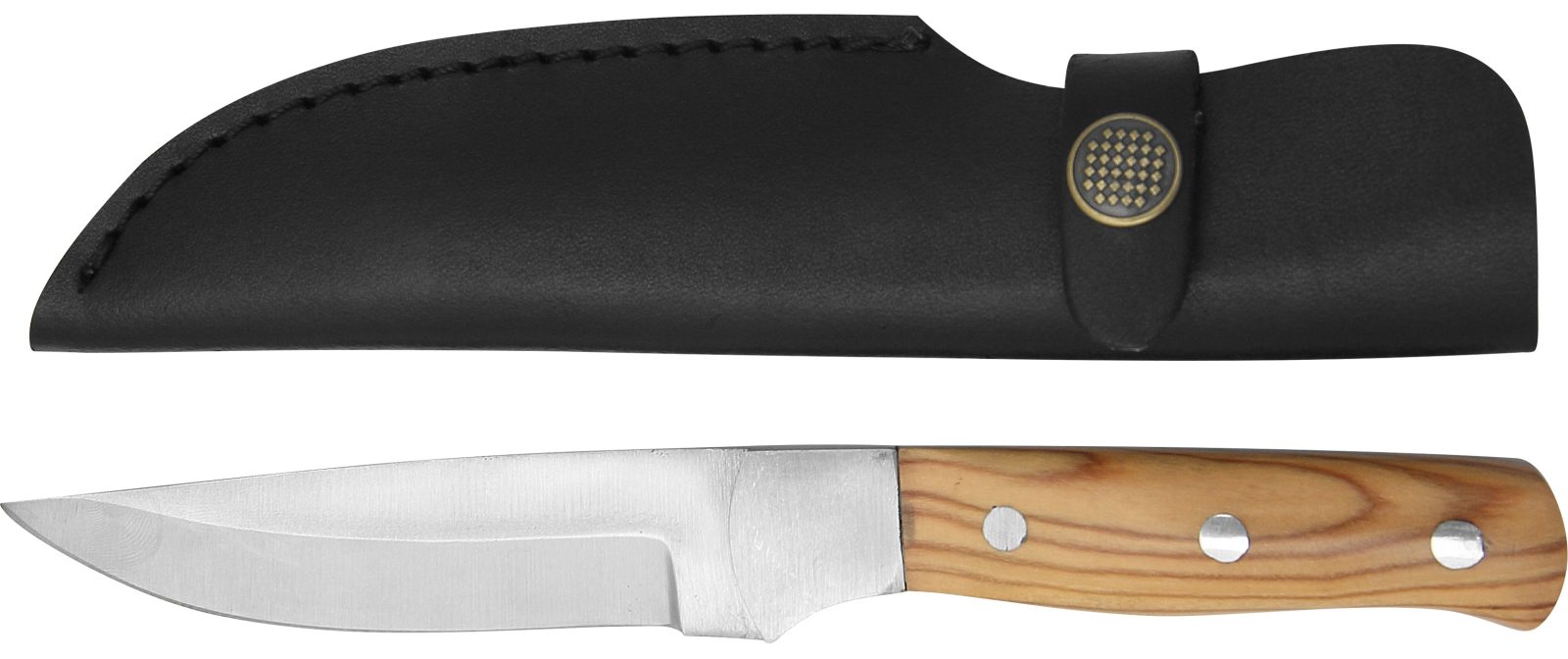 Olive Wood Handle Fixed Blade Knife, Leather Case Included