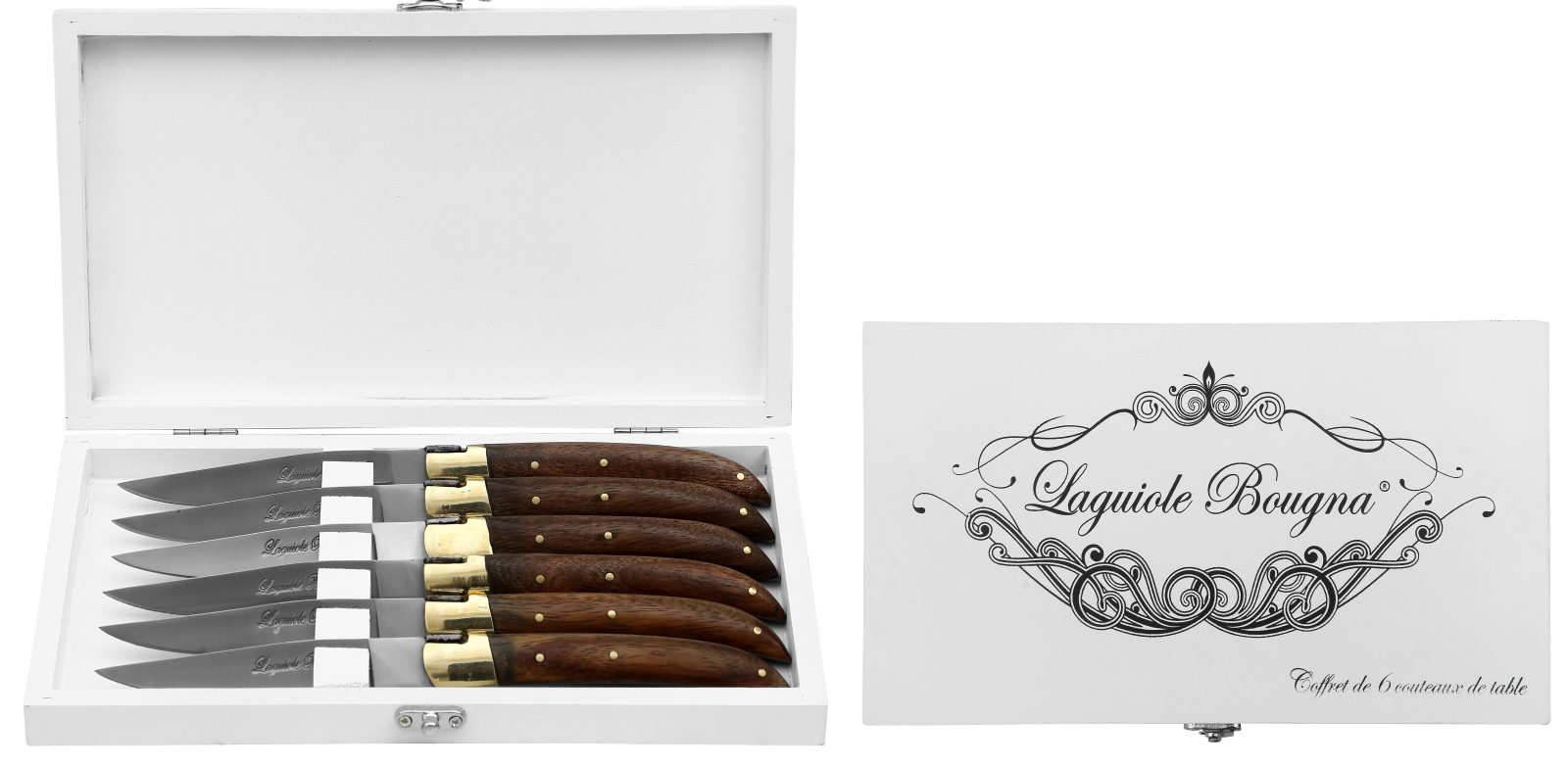 Dark Walnut Handle Table Knife Set – 12 cm Handle, Brass Bolster, Set of 6