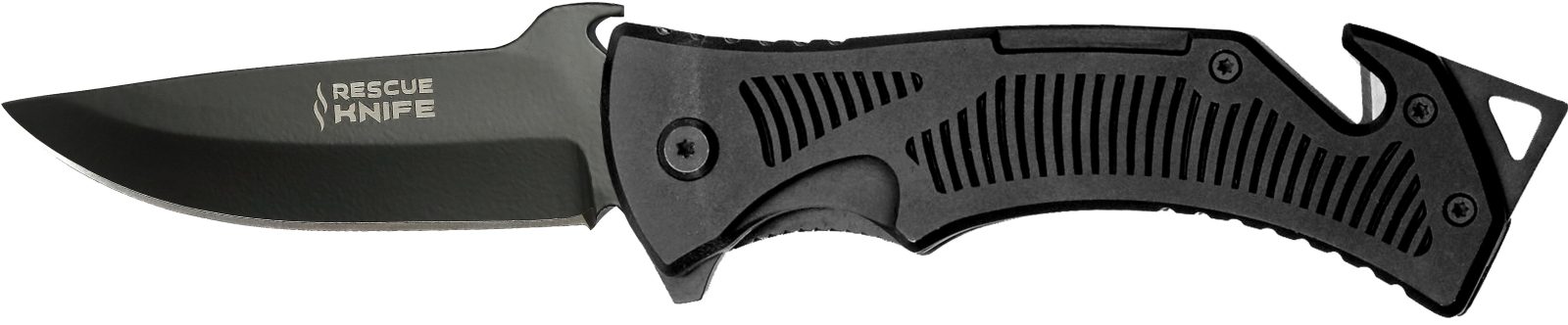 Black Textured Grip Rescue Folding Knife – 12.5 cm Handle, Glass Breaker & Belt Cutter